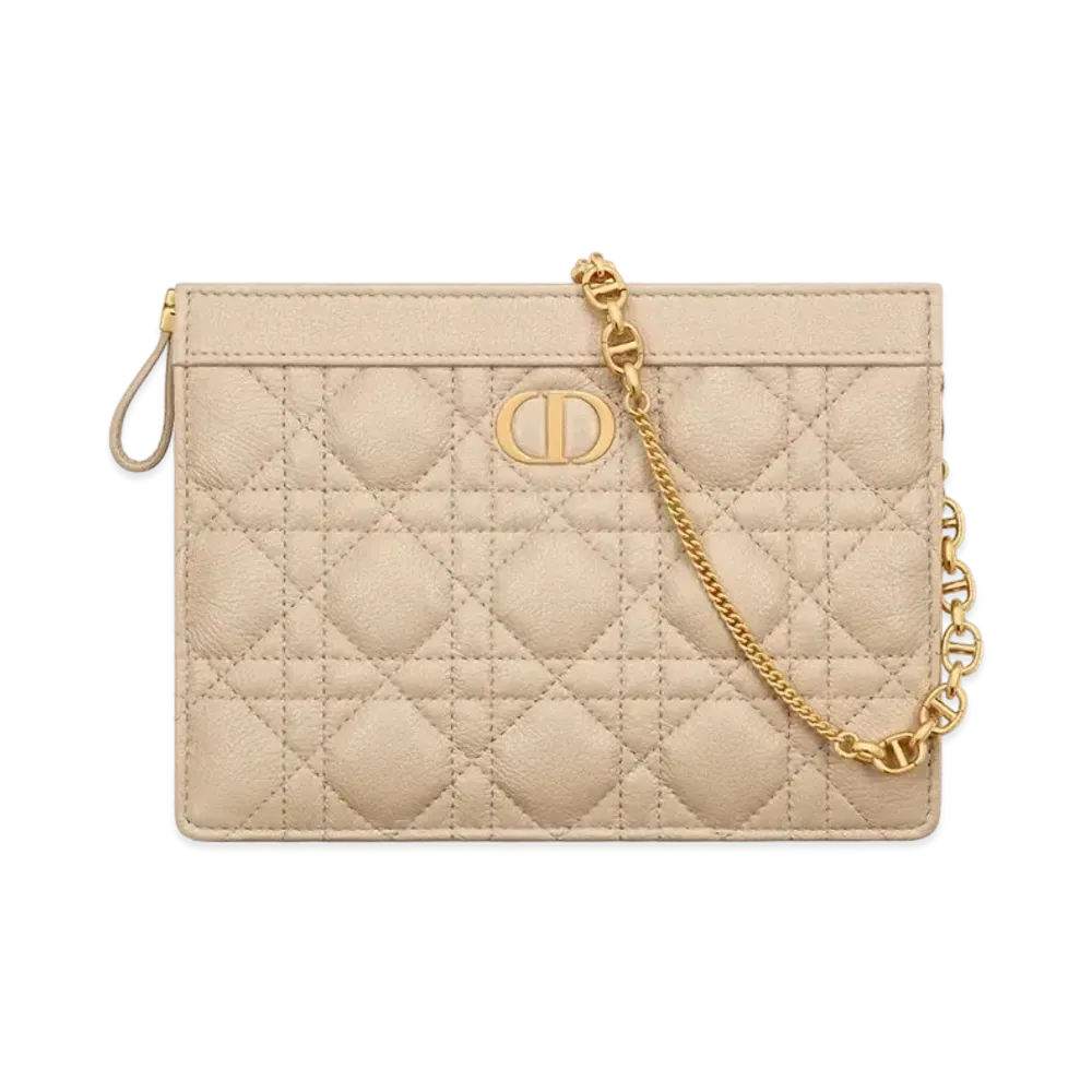 Dior Caro Zipped Pouch Chain Supple Cannage Calfskin "Sand"