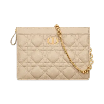 Dior Caro Zipped Pouch Chain Supple Cannage Calfskin "Sand"
