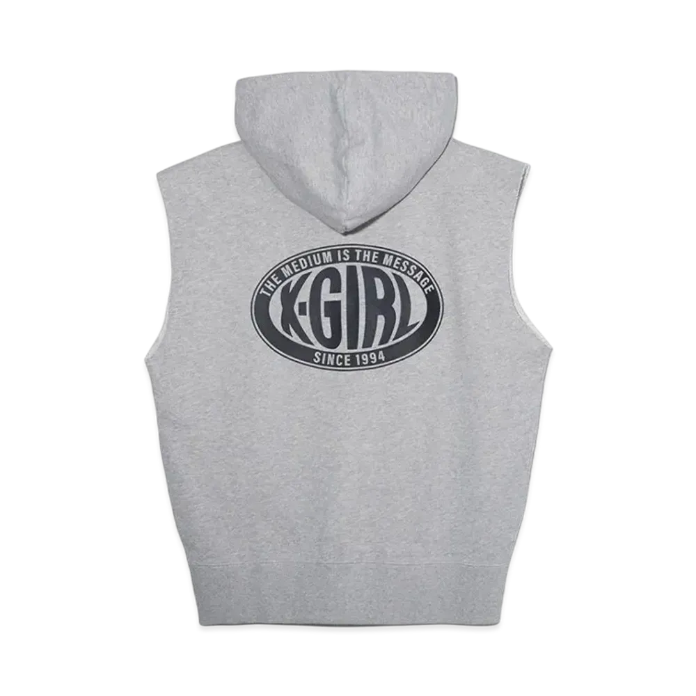 X-Girl Oval Logo Zip Up Sweat Vest "Ash"