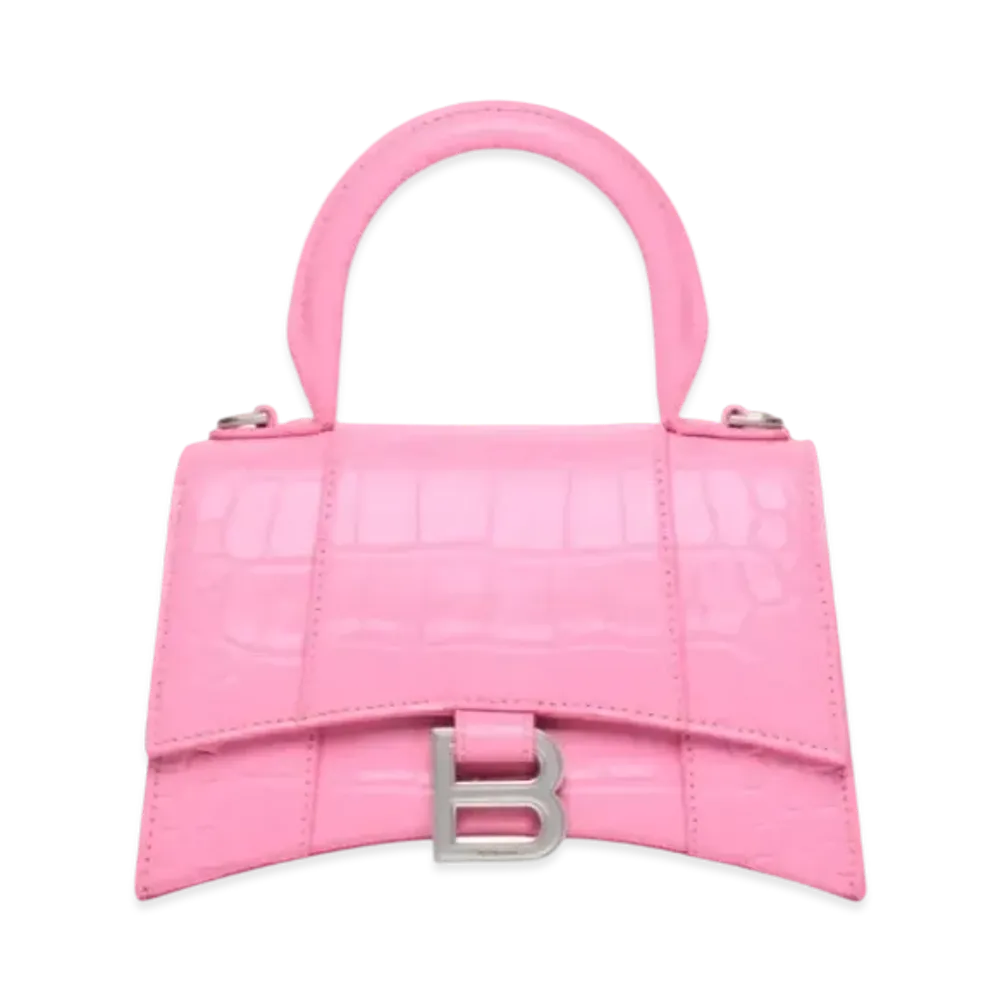 BALENCIAGA Hourglass XS Handbag Crocodile Embossed "Pink"