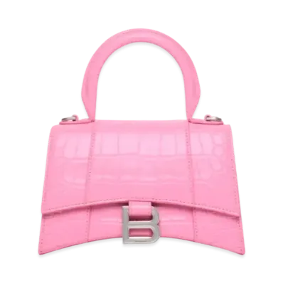 BALENCIAGA Hourglass XS Handbag Crocodile Embossed "Pink"