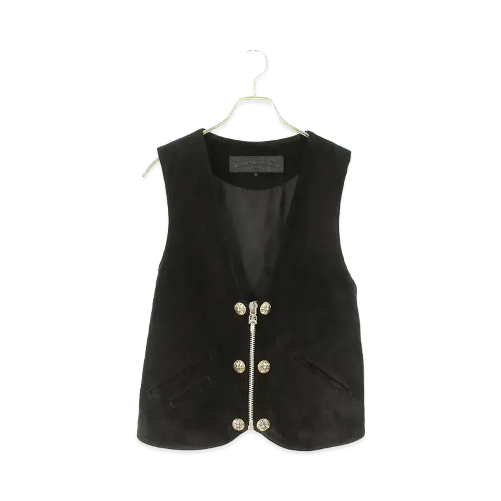 Chrome Hearts Back CH Cross 6 Button Dagger Zip Suede Vest "Black"