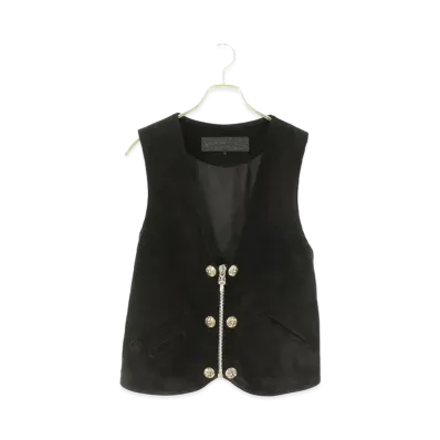 Chrome Hearts Back CH Cross 6 Button Dagger Zip Suede Vest "Black"