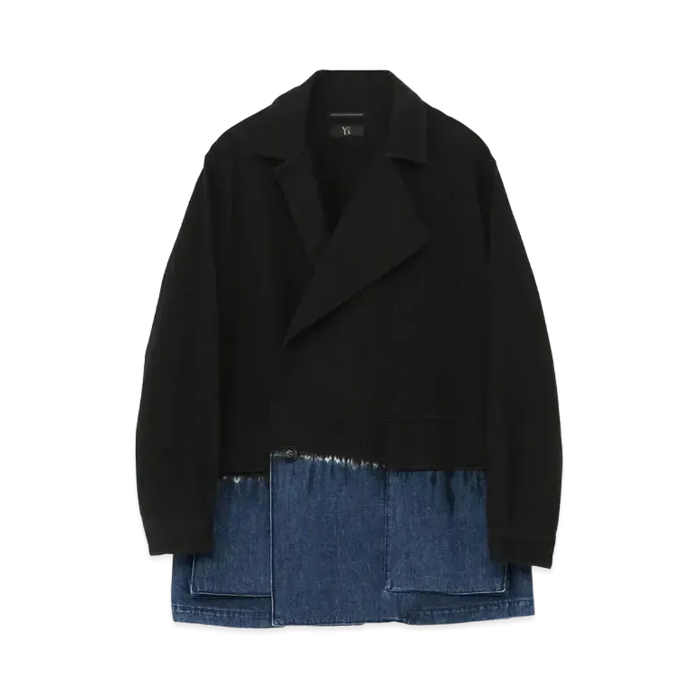 Yohji Yamamoto Y's 10oz DENIM DISCHARGE TIE DYE GUSSET POCKET SHORT JACKET "Black"