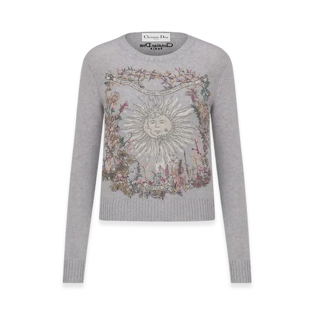 Dior Women's Embroidered Sweater Cashmere Knit 4 Saisons Hiver Motif "Gray/Multicolor"