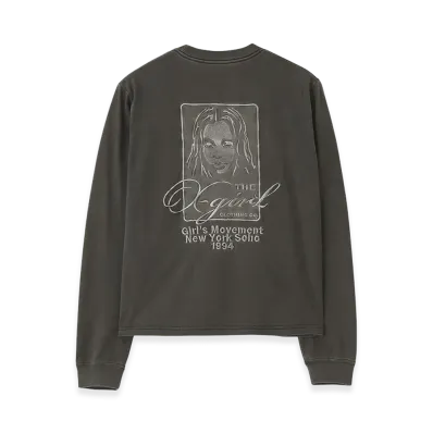 X-Girl Women's Pigment Dyed Face And Logo Square Patch L/S Tee "Black"