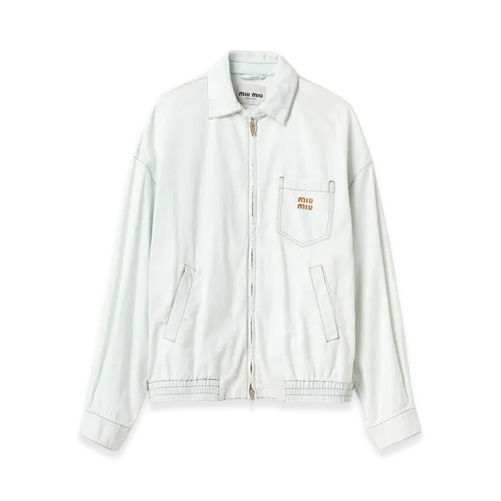 MIU MIU Chambray Denim Blouson Jacket "Light Blue"