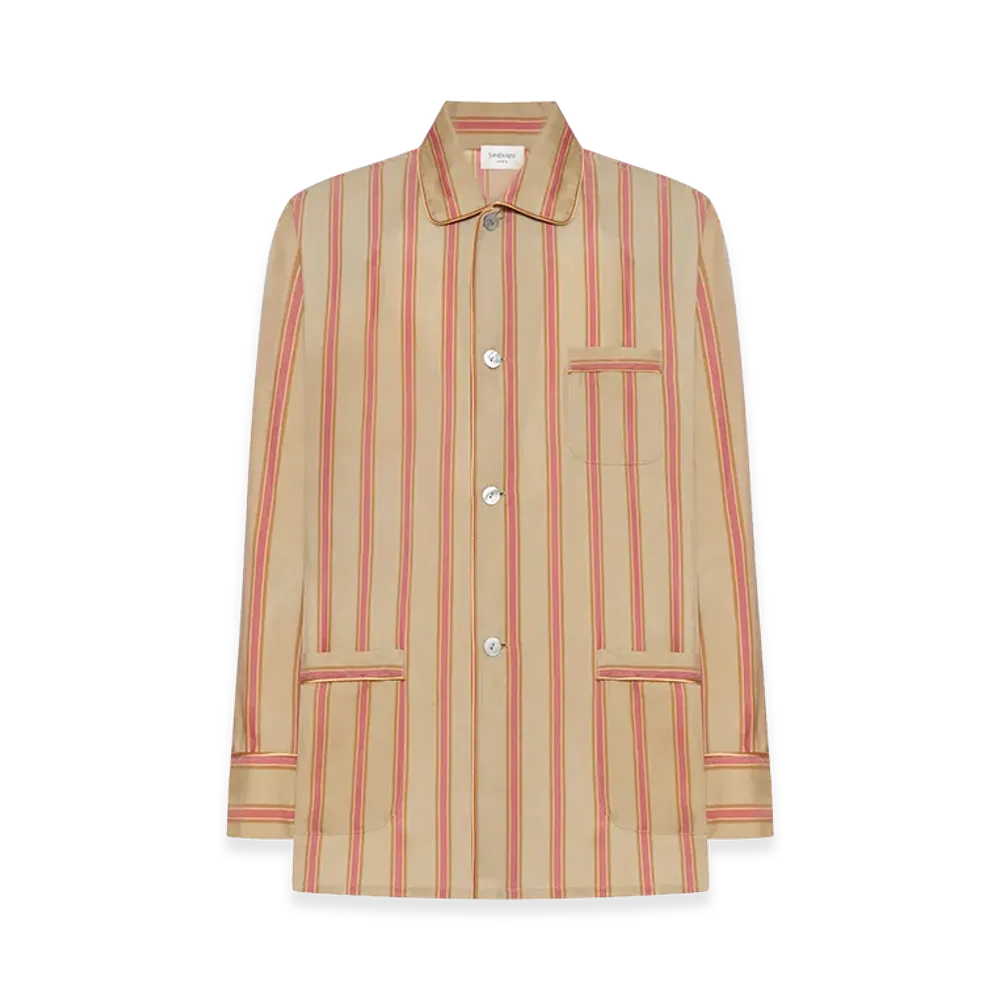 Saint Laurent Twill Shirt With Striped Pattern "Ivory"