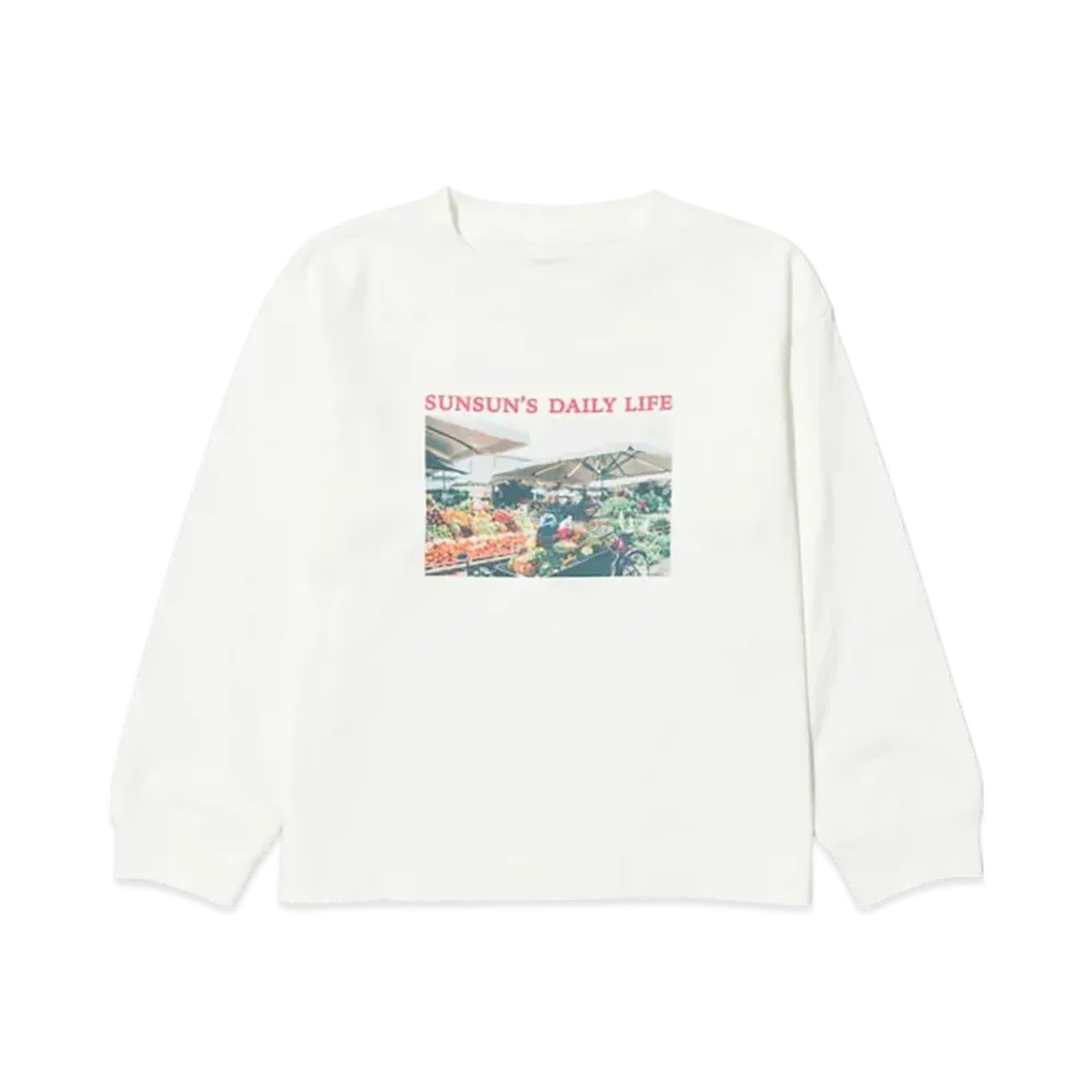 B:MING by BEAMS x PUPPET SUNSUN Kids / Fade Photo Print Long Sleeve T-Shirt Market "OffWhite"