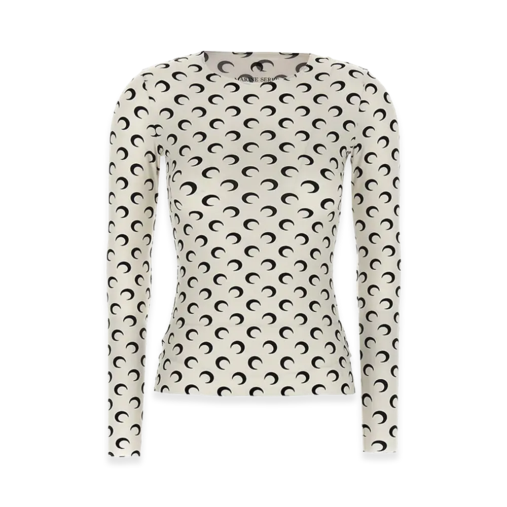 Marine Serre Women's 'Moon Printed Jersey Second Skin' T-Shirt "White/Black"