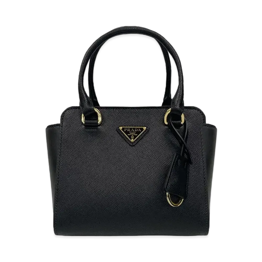 PRADA Triangle Logo Saffiano Leather Mini Tote Bag "Black"
