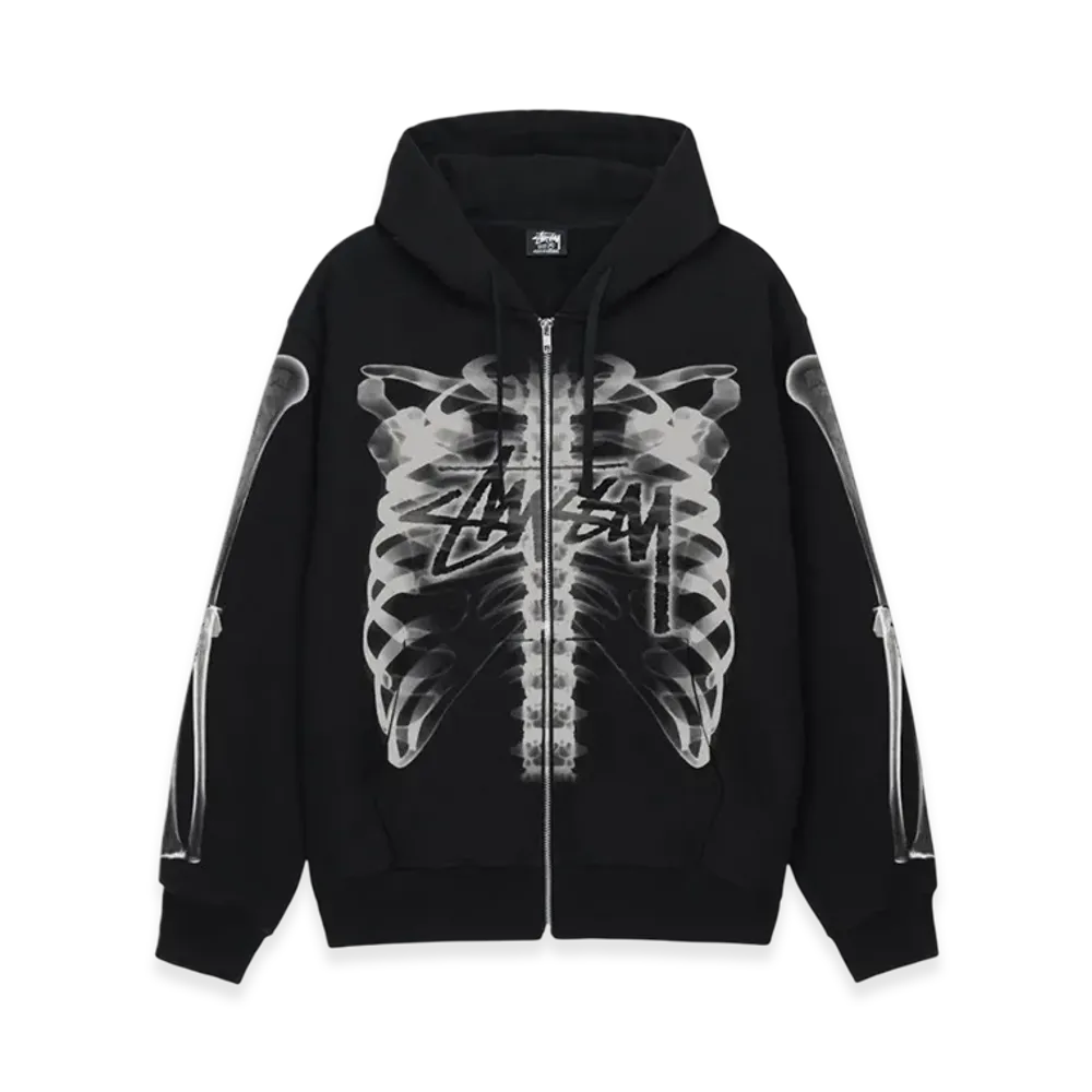 Stussy Rib Cage Zip Hoodie "Black/White"