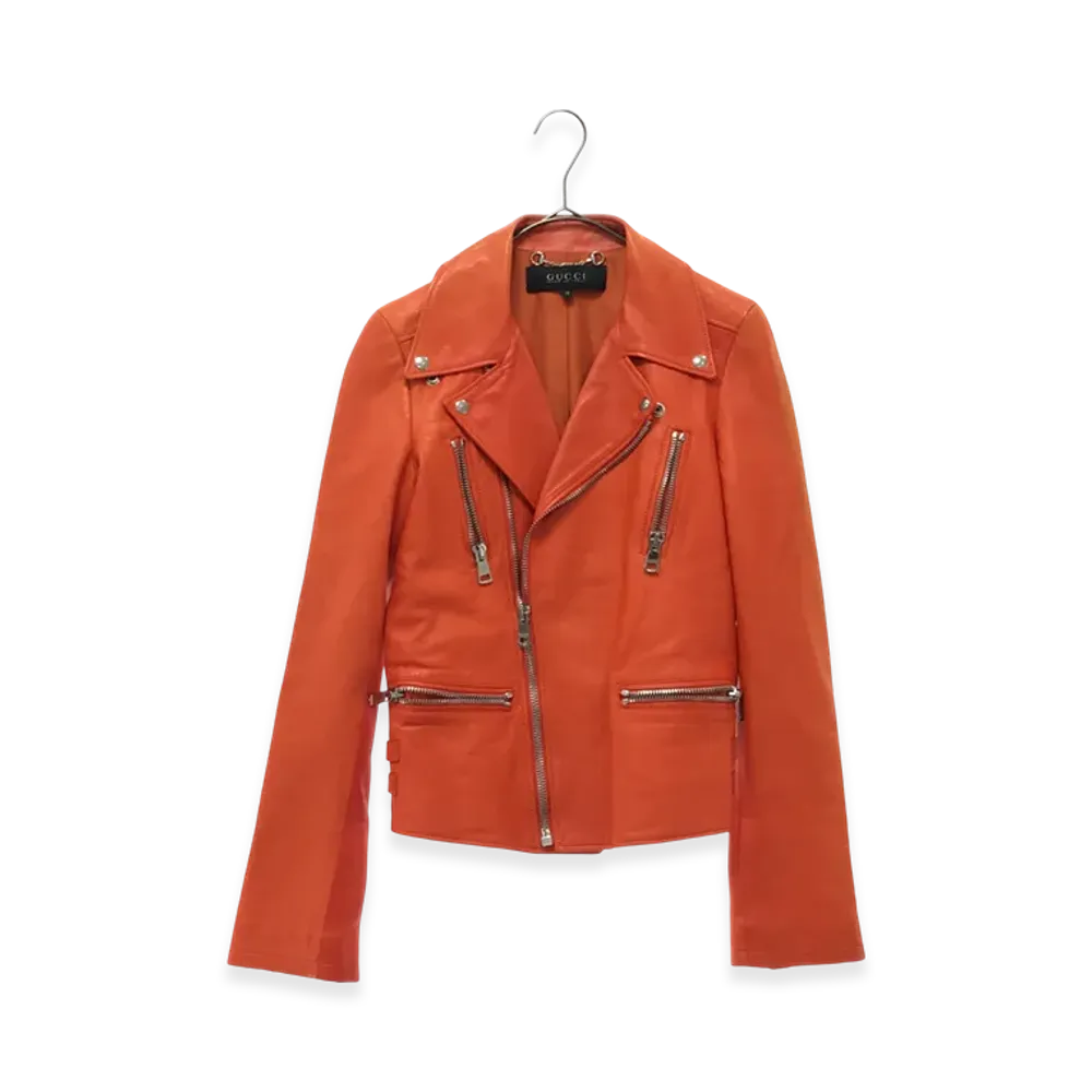 GUCCI Lambskin Double Riders Jacket "Orange"