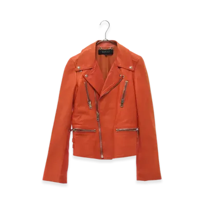 GUCCI Lambskin Double Riders Jacket "Orange"