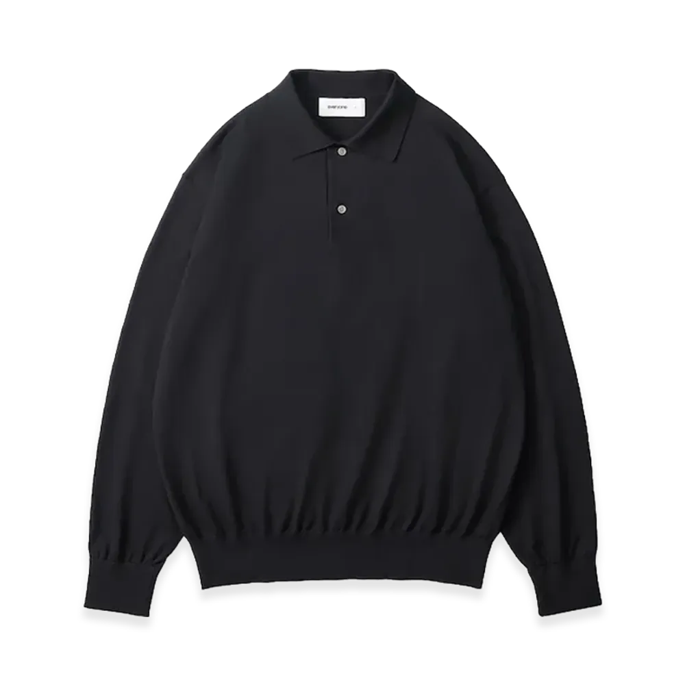 everyone Cotton Silk High Gauge Knit Polo Long Sleeve "Black"