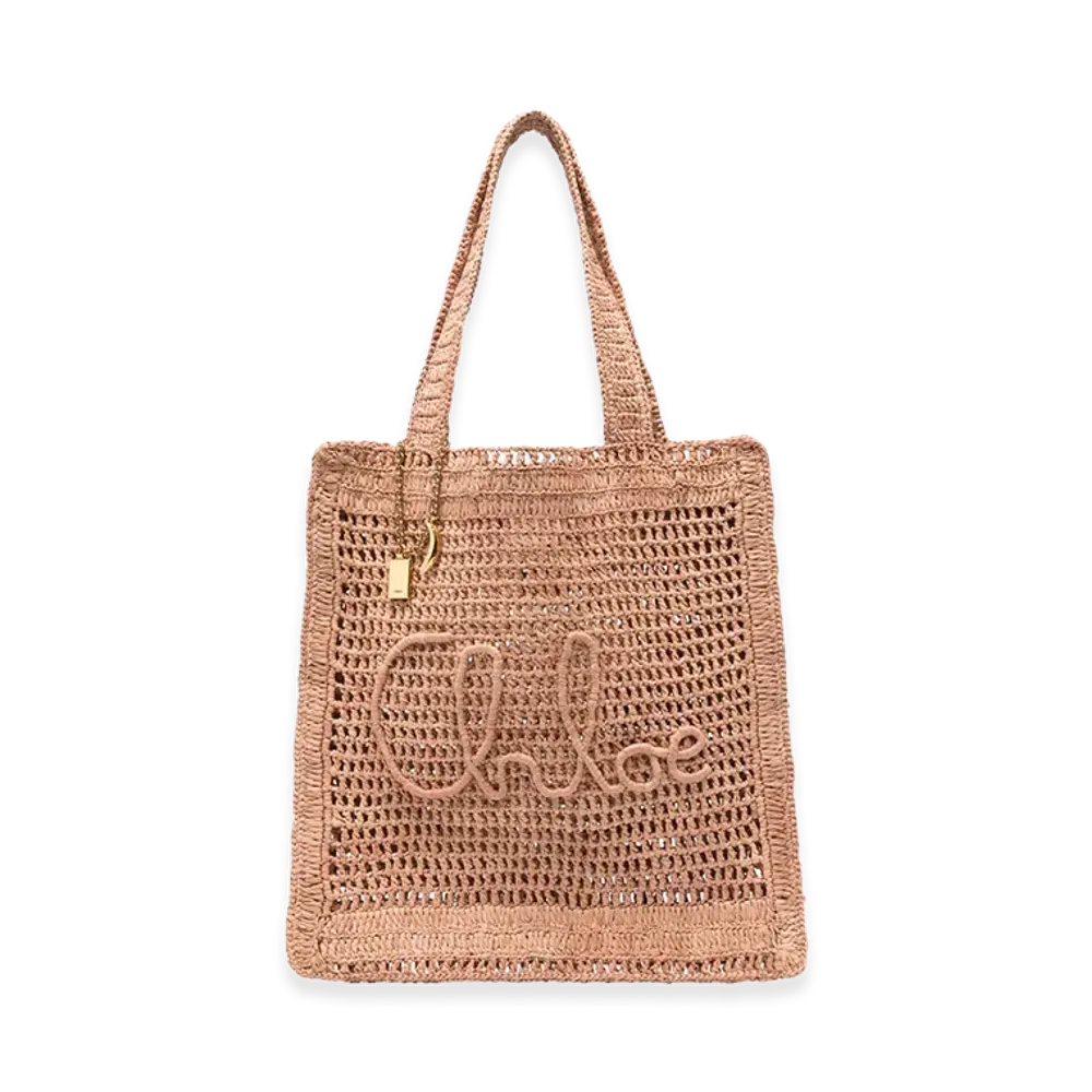 Chloe Women's Raffia Estate Banana Shopping Bag "Antiqued Pink"