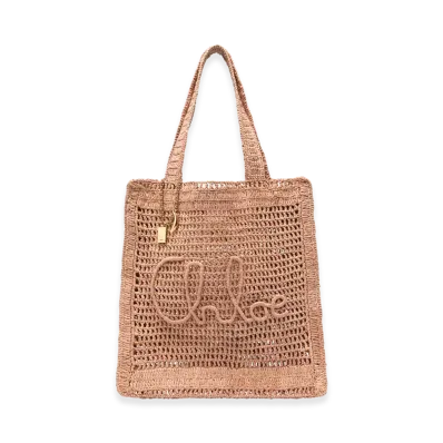 Chloe Women's Raffia Estate Banana Shopping Bag "Antiqued Pink"