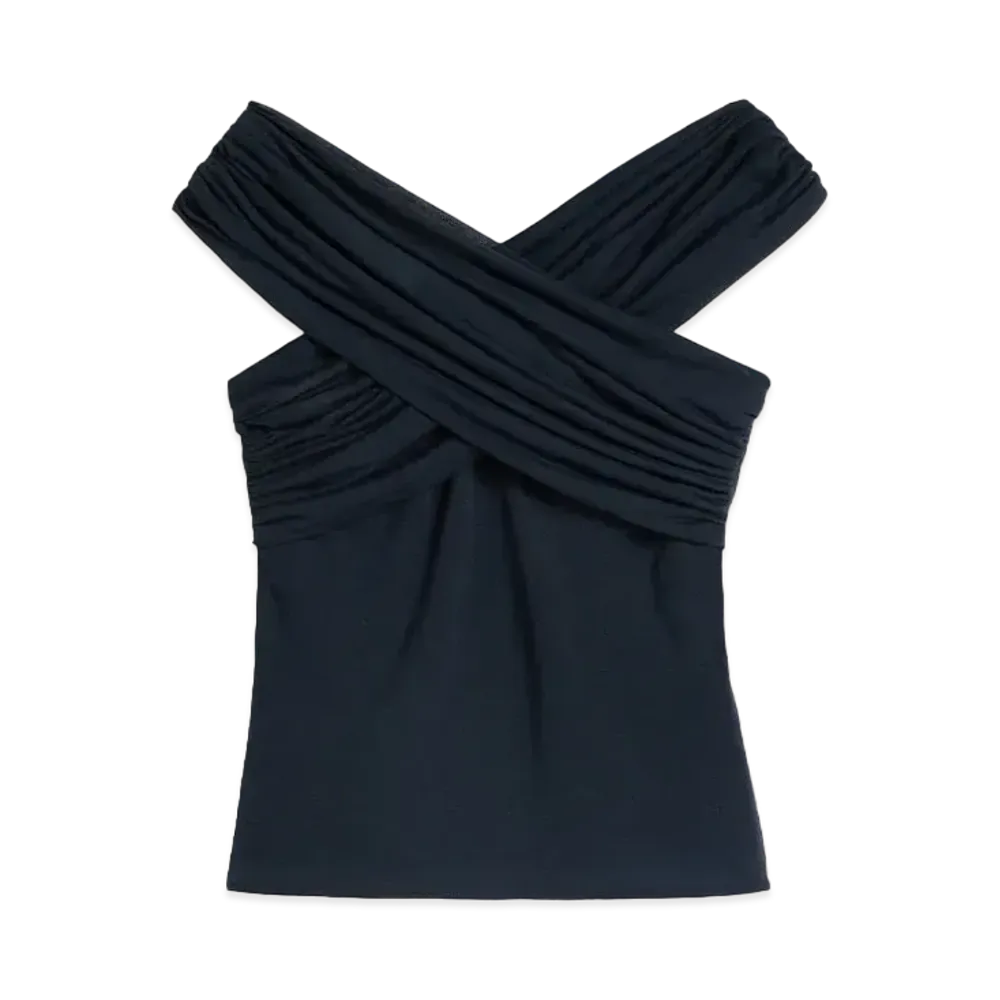 AMI PARIS Light Fluid Jersey Draped Top "Navy"
