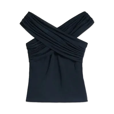AMI PARIS Light Fluid Jersey Draped Top "Navy"