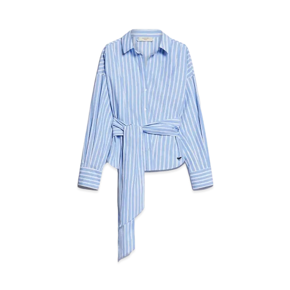 Max Mara Torino Pure Cotton Poplin Crossover Shirt "Light Blue"