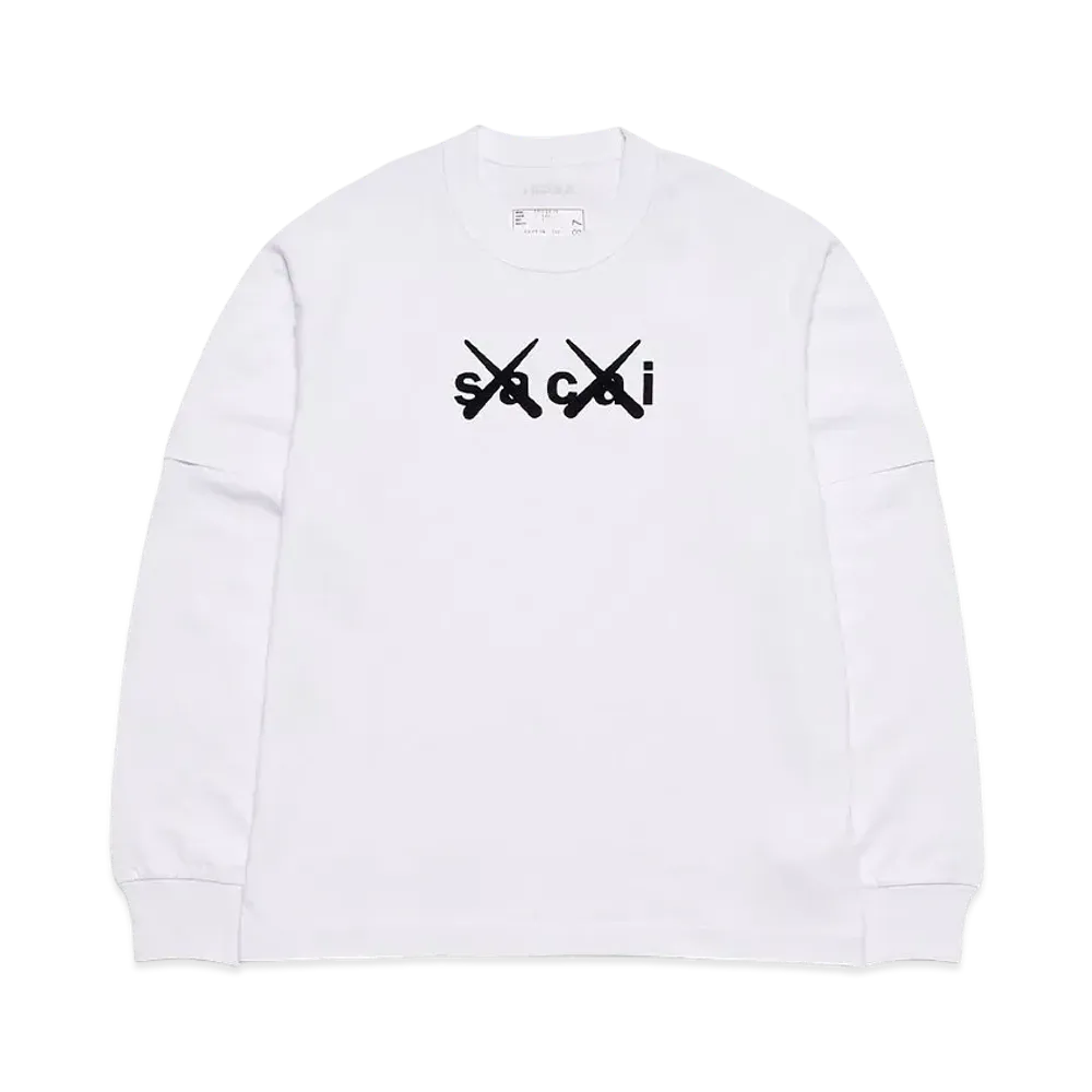 sacai KAWS Flock Print Long Sleeve T-shirt "White"