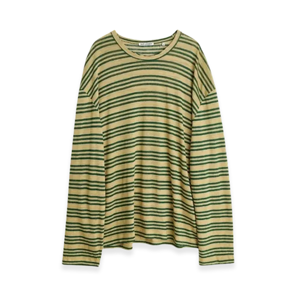 OUR LEGACY Lock Longsleeve Linen Stripe "Golden Green"