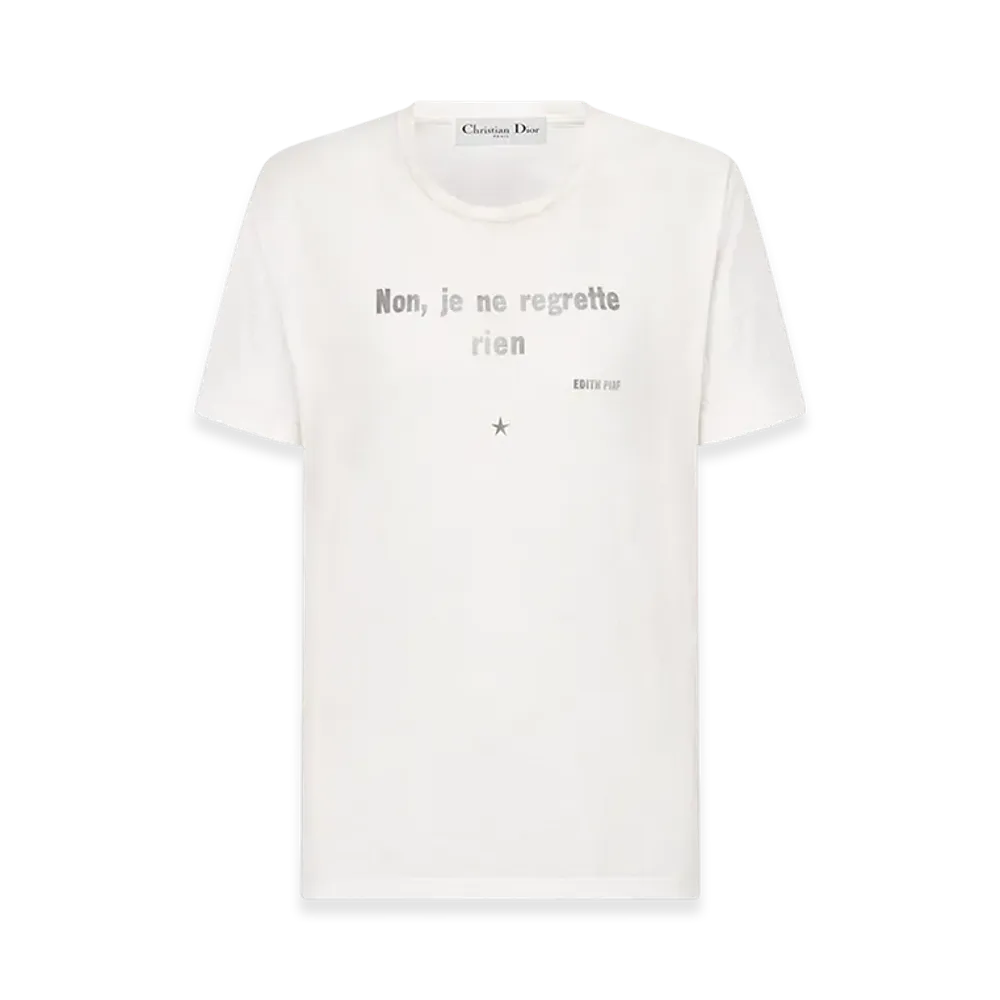 Dior Women's Non Je Ne Regrette Rien T-Shirt Technical Jersey Crinkled Effect "White"