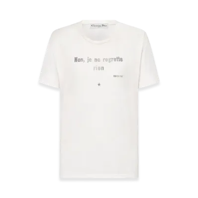 Dior Women's Non Je Ne Regrette Rien T-Shirt Technical Jersey Crinkled Effect "White"