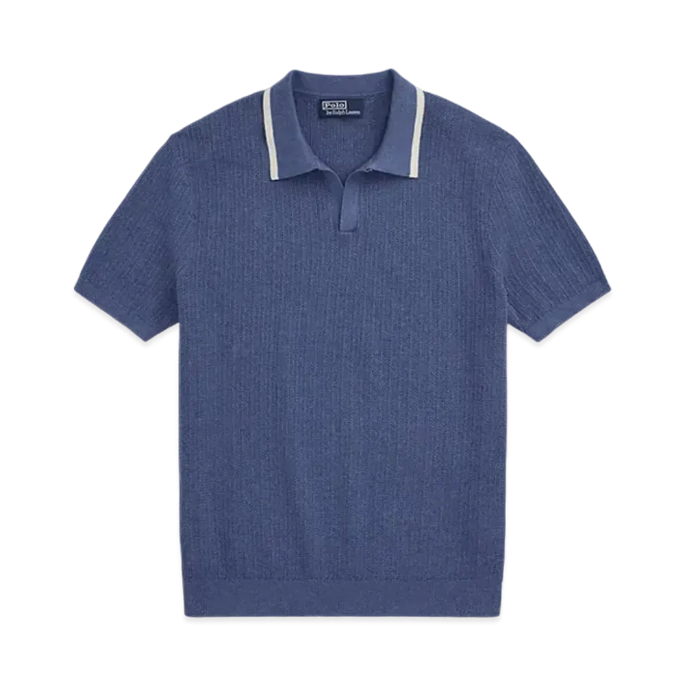 Polo Ralph Lauren Textured Cotton Johnny Collar Sweater "Blue"