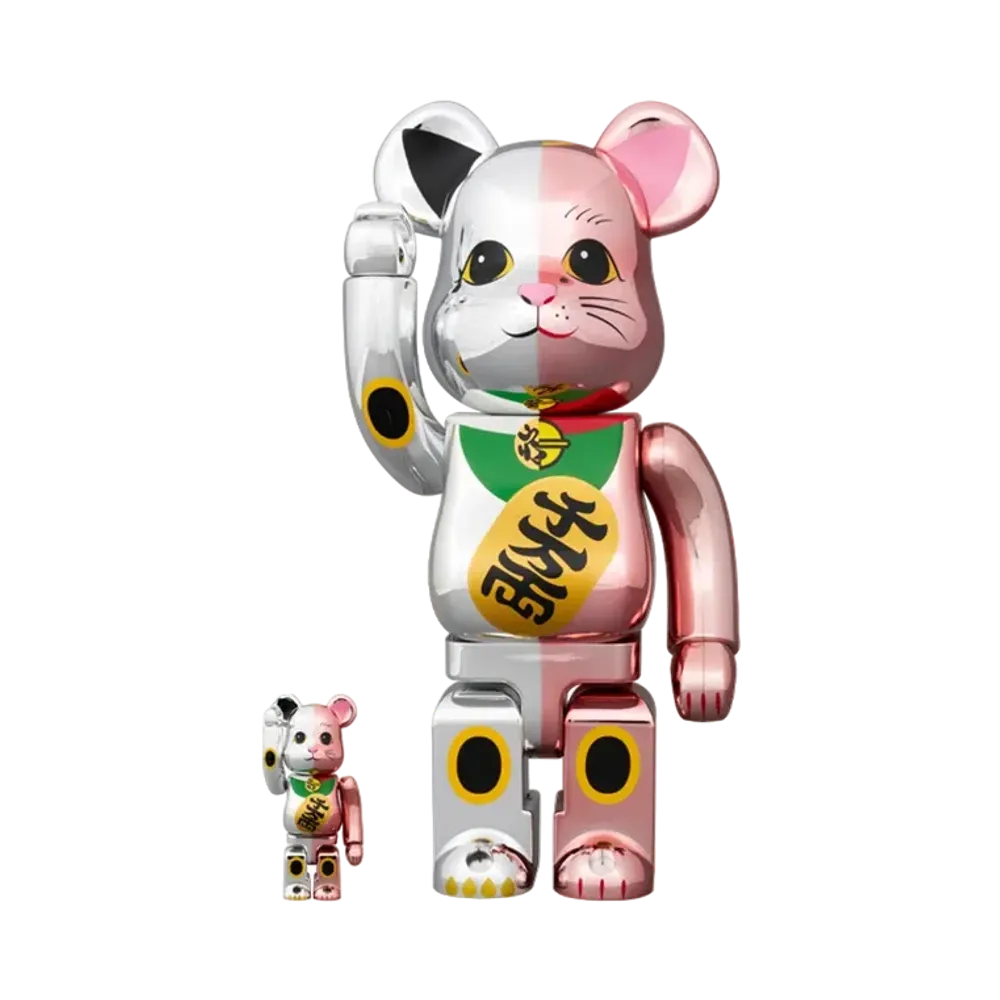 MEDICOM TOY "BEARBRICK" Lucky cat ten million ryo silver plated x peach gold plated 100% & 400%