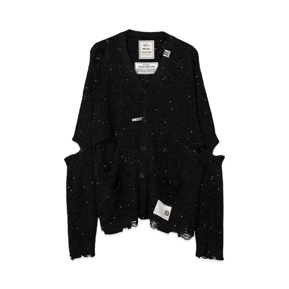 Maison MIHARA YASUHIRO Distressed Spangle Knit Cardigan "Black/Black"