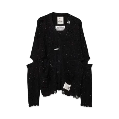 Maison MIHARA YASUHIRO Distressed Spangle Knit Cardigan "Black/Black"