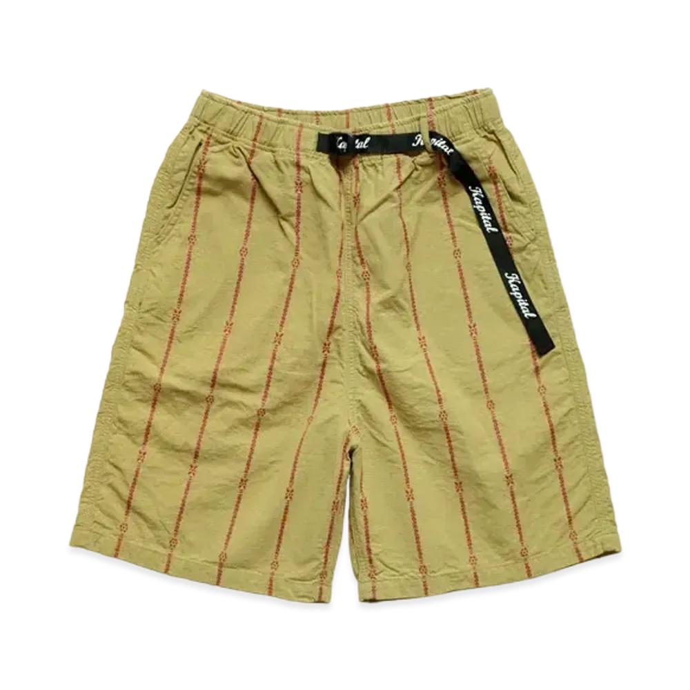 KAPITAL COTTON SHAM STRIPE EASY SHORT PANTS "Light Khaki"