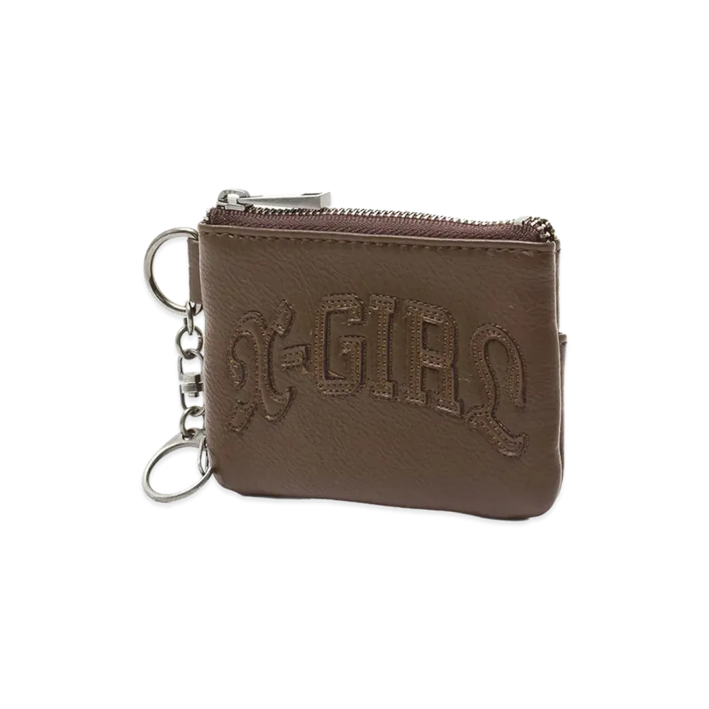 X-Girl Women's Faux Leather Patch Coin And Card Case "Brown"