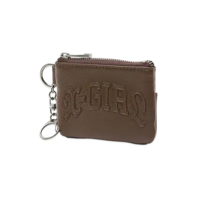 X-Girl Women's Faux Leather Patch Coin And Card Case "Brown"