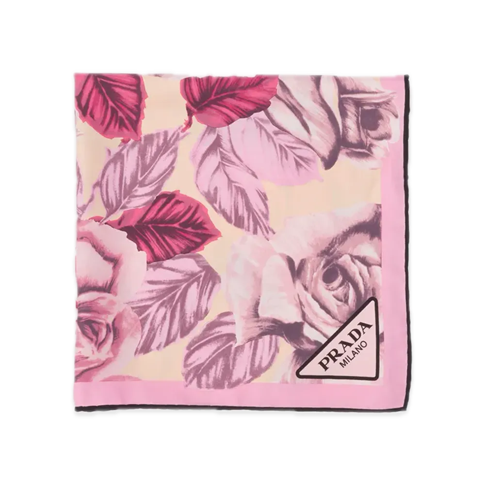 PRADA Printed Silk Twill Scarf 55 x 55 "Greige"