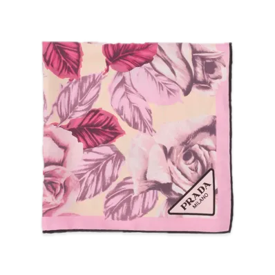 PRADA Printed Silk Twill Scarf 55 x 55 "Greige"