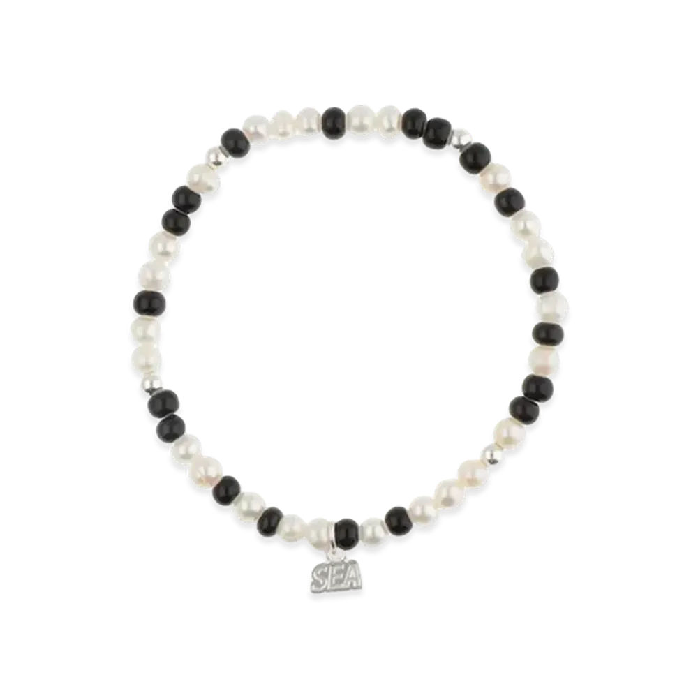 WIND AND SEA IVX Japan WDS Pearl & White Hearts Bracelet "Black"