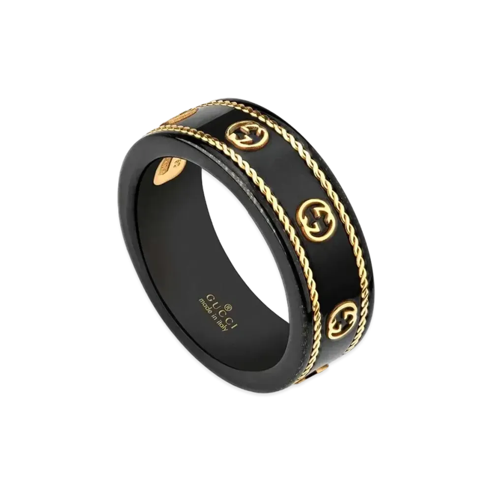 GUCCI Icon Ring With Yellow Gold Interlocking G "Black"