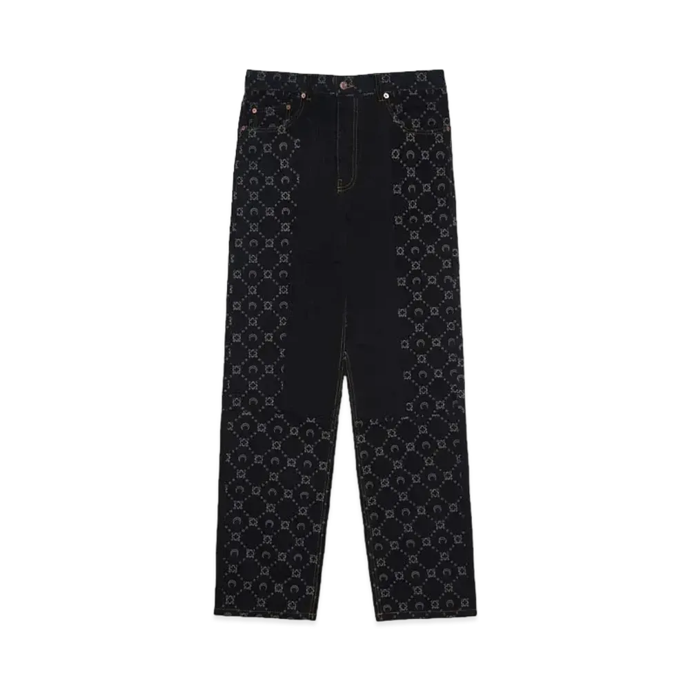 Marine Serre REGENERATED DENIM SLIM FIT PANTS "BLACK"