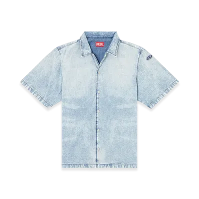 Diesel D-Nabil-S4 Bowling shirt in marbled denim "Light Blue"