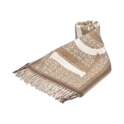 LOEWE Cashmere Blend Allover Pattern Scarf "Beige"