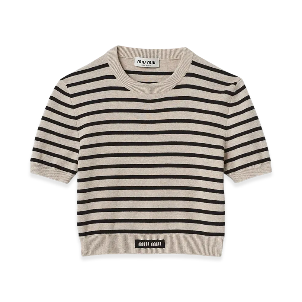 MIU MIU Cotton Crewneck Sweater "Limestone/Black"