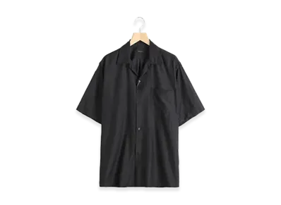 COMOLI Wool Silk S/S Open Collar Shirt "Brown"