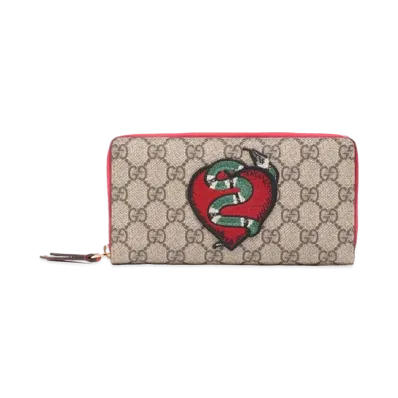 GUCCI GG Supreme Snake Heart Zip Around Wallet