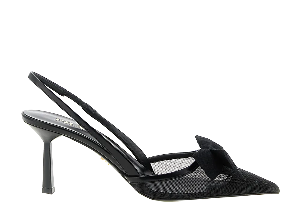 PRADA Women's Mesh Slingback With Bow "Black"