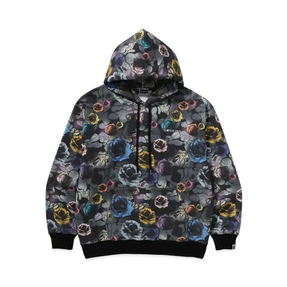 A BATHING APE Floral Camo Pattern Relaxed Fit Pullover Hoodie "Black"
