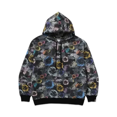 A BATHING APE Floral Camo Pattern Relaxed Fit Pullover Hoodie "Black"