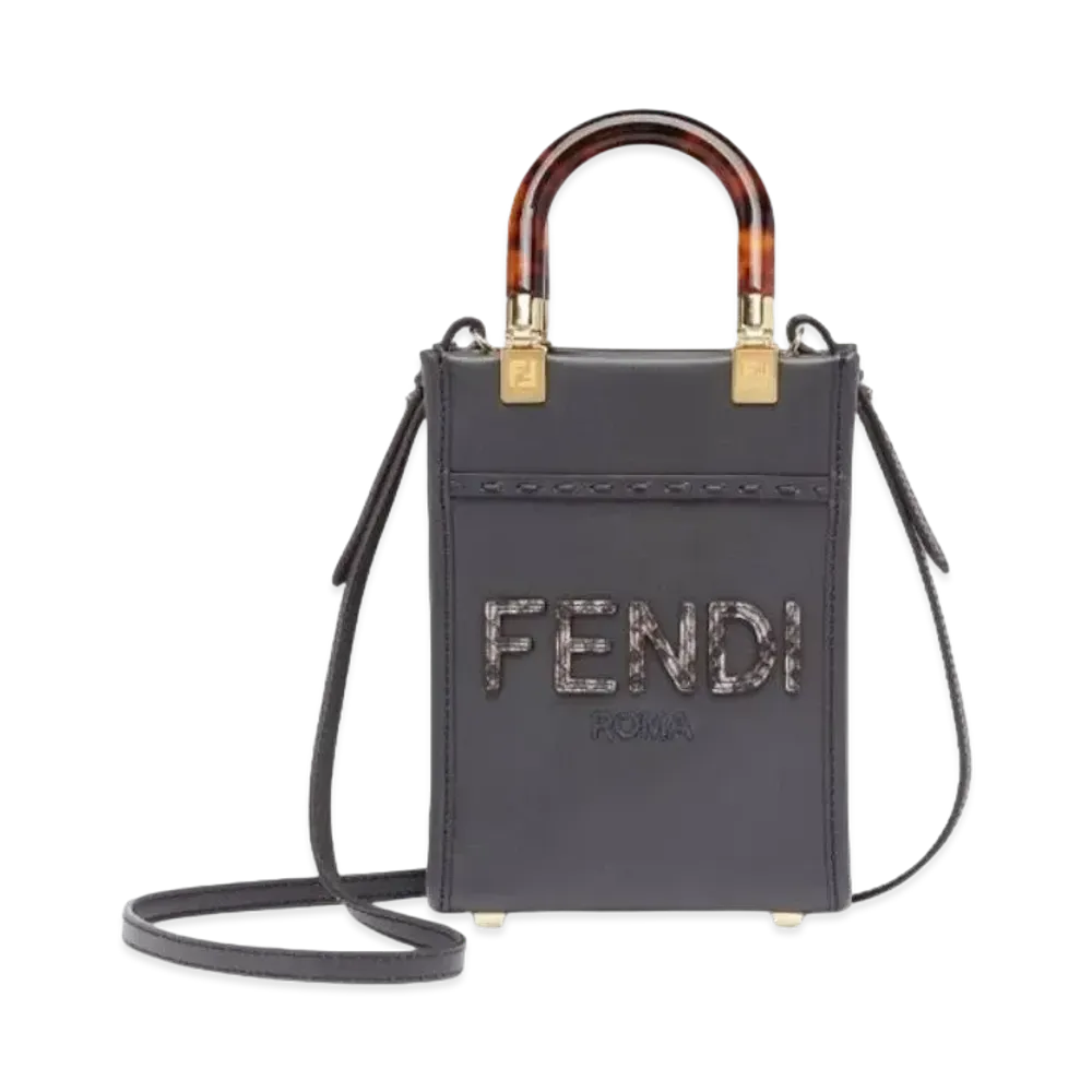 FENDI Sunshine Shopper Leather Mini Bag "Dark Gray"