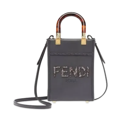 FENDI Sunshine Shopper Leather Mini Bag "Dark Gray"
